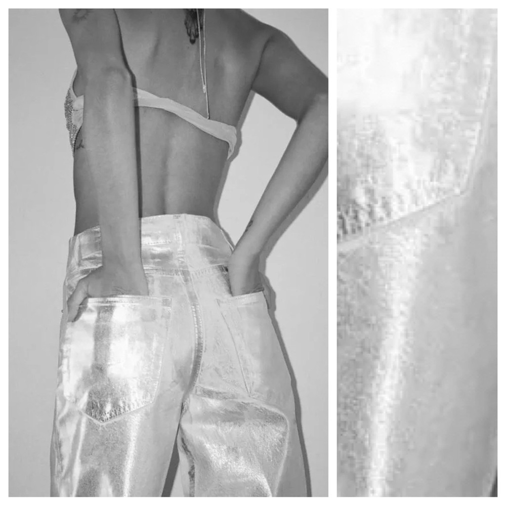 NWT. Zara Silver Relaxed Fit Straight Leg Mid Rise Boyfriend Jeans. Size 0. - Picture 3 of 9